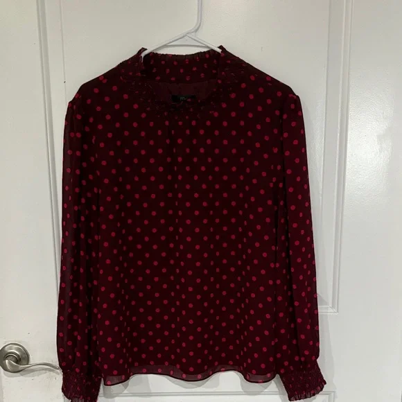J. Crew Burgundy Polka Dot Blouse - Picture 1 of 3